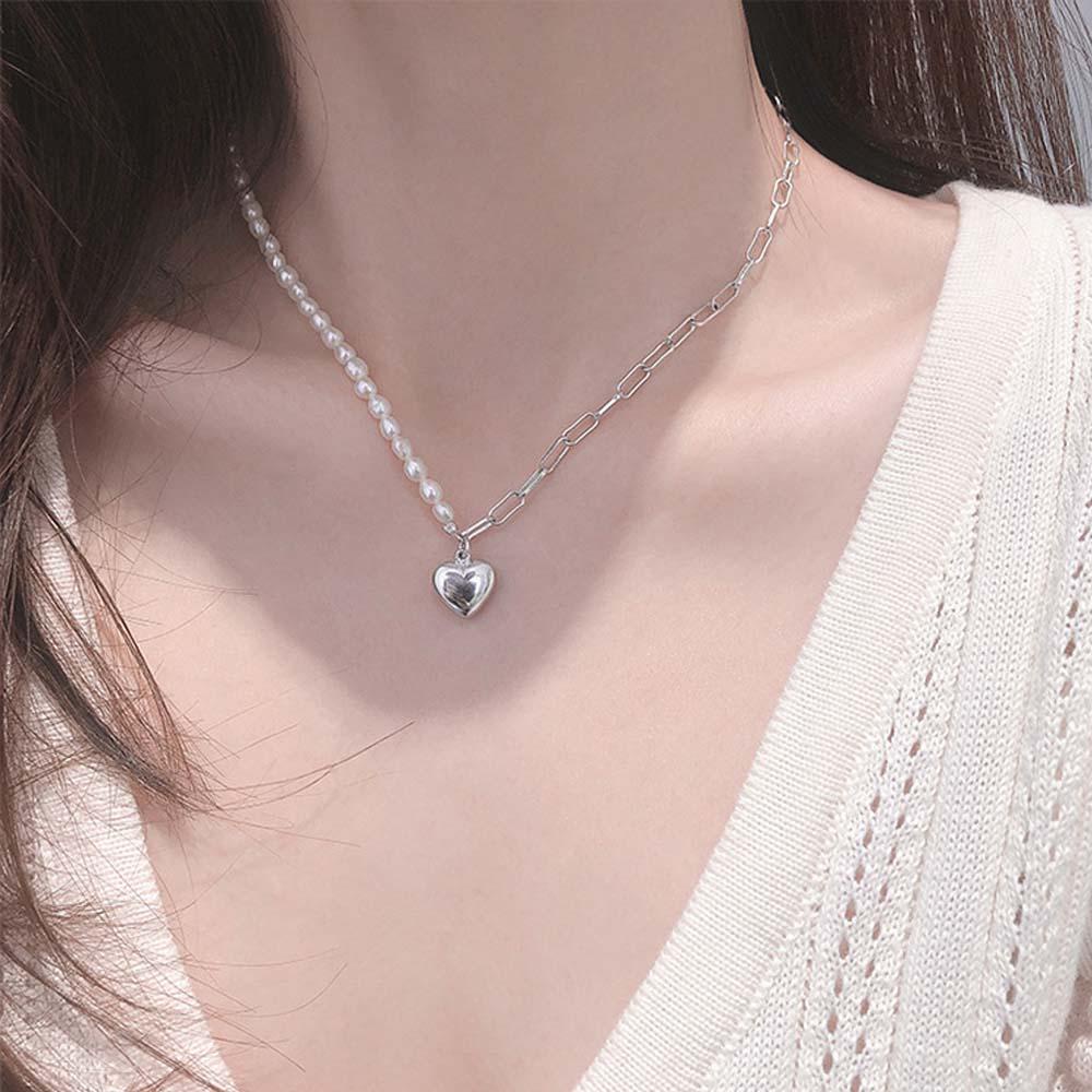 ANEMONE Vòng cổ Mặt Trái Tim Đính Ngọc Trai Nhân Tạo Thời Trang