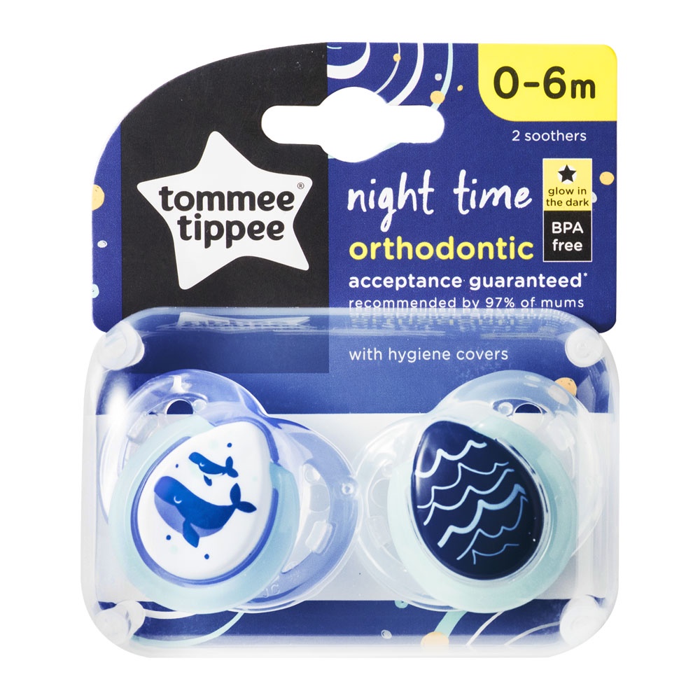 Ty ngậm dạ quang cho bé Tommee Tippee 0-6 tháng (vỉ đôi) - Night Time – Cá Voi