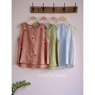 Áo sát nách Linen Tưng thêu tay - Nhà Của Moon
