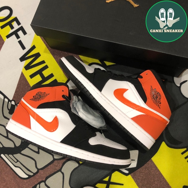 Giày Sneaker nam nữ jd1 mid cam đen phiên bản cao cấp da thật giày thể thao Jordan 1 cổ cao Shattered