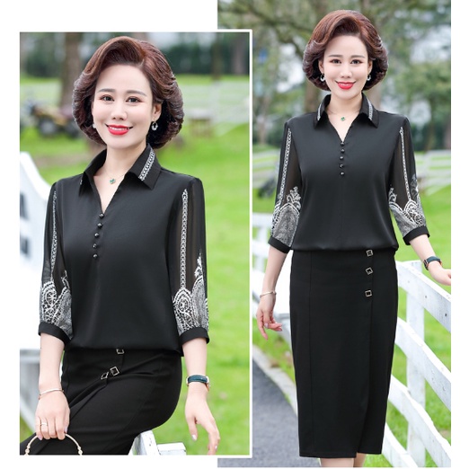 Áo Sơ Mi Nữ Trung Niên A43 - Áo kiểu trung tuổi U40 U50 cho mẹ thời trang mùa hè Đẹp sang trọng cao cấp Bigsize giá rẻ