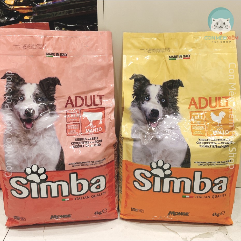 Hạt cho chó lớn Simba italy 1kg 4kg, thức ăn vị gà bò cho cún trưởng thành lớn Con Mèo Xiêm Shop