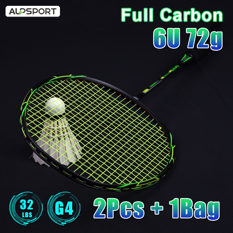 Set 2 vợt cầu lông ALPSPORT 6U 72g 100% sợi carbon siêu nhẹ kèm túi đựng thiết kế tiện dụng