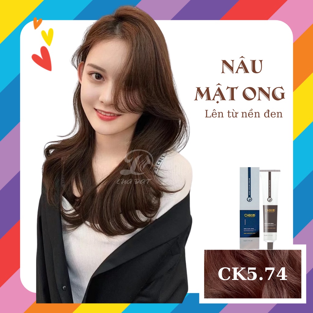 NÂU MẬT ONG-Thuốc nhuộm tóc màu nâu mật ong mã (CK 5.74) CHIKO + TẶNG kèm trợ nhuộm