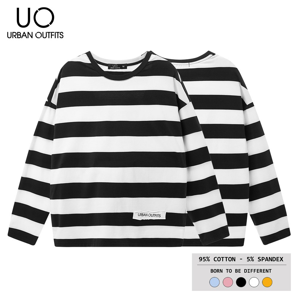 Hàng OUTLET 4 Màu TDO17 Áo Thun Tay Dài Nam Nữ Form Rộng URBAN OUTFITS 2 Sọc Ngang 100 Cotton 4 Chiều | BigBuy360 - bigbuy360.vn