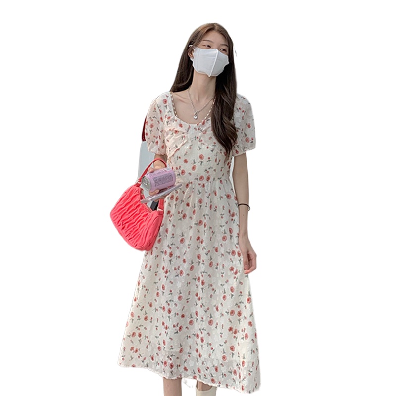 Đầm midi Perty cổ vuông thời trang mùa hè Hàn Quốc ngọt ngào dành cho nữ