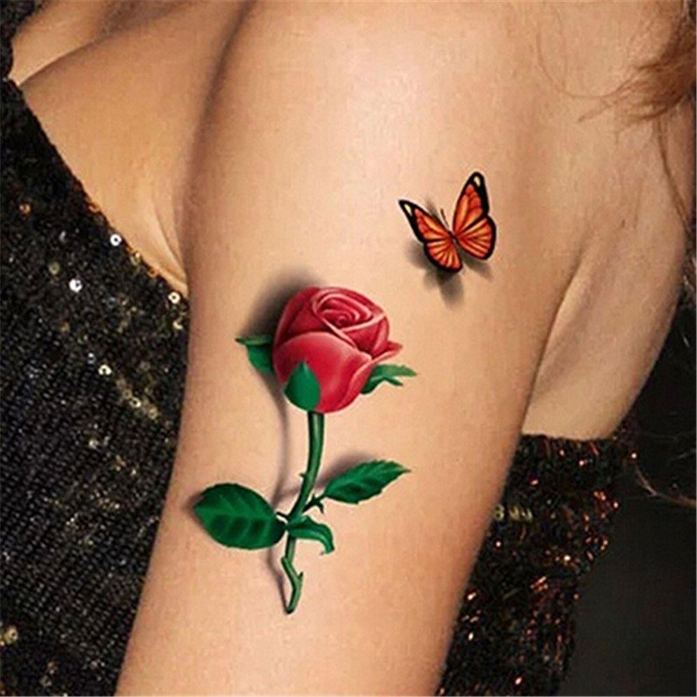 SUMU Hình Xăm Dán Họa Tiết Hoa Bướm 3D Lâu Trôi Độc Đáo