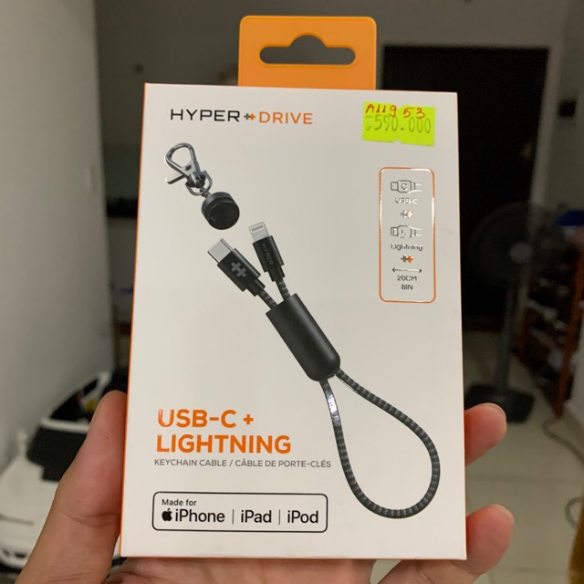 Cáp sạc nhanh iPhone 12, iPad Pro bện nylon chống đạn USB-C ra Lightning HYPERDRIVE LANYARD MFi (chipset C94) dài 1m