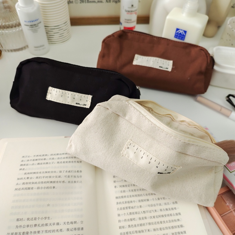 Túi Đựng Bút/ Mỹ Phẩm Bằng Vải Canvas Trơn Siêu Bền Phong Cách Vintage