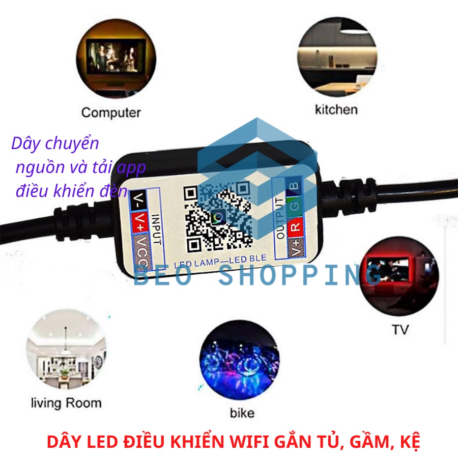 Đèn led Tiktok 3m 5m RGB 16 triệu màu điều khiển bằng điện thoại, chuyển động theo nhạc, cuộn dây led đổi màu