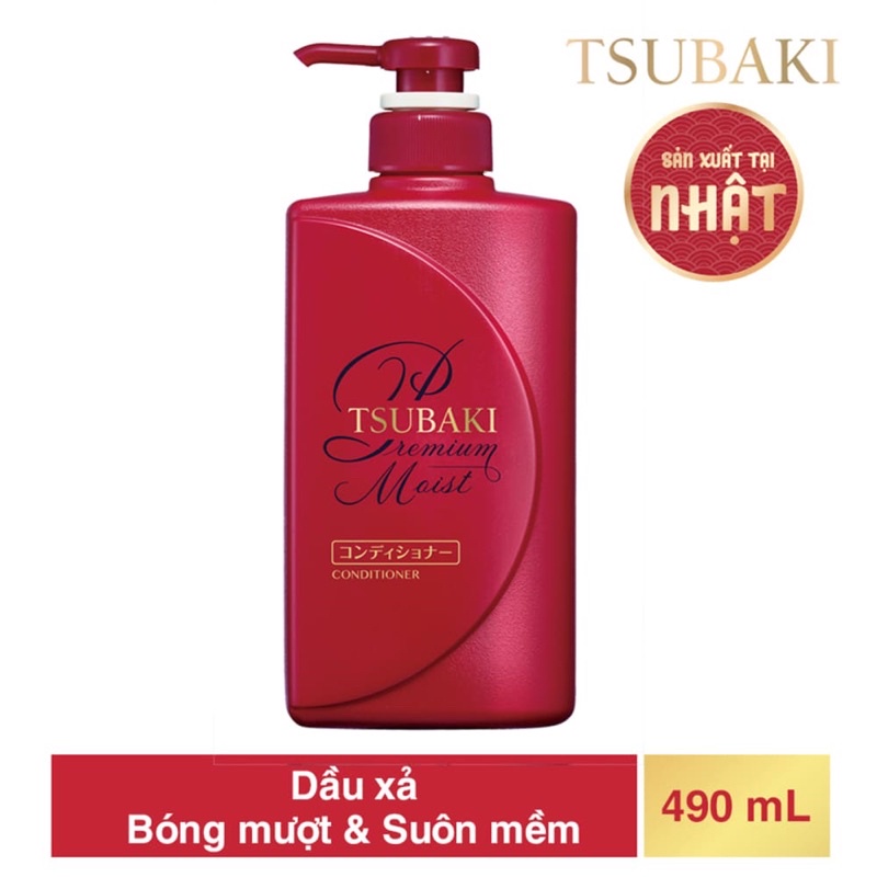 Dầu Xả Tsubaki Premium Moist Conditioner Dưỡng Tóc Bóng Mượt 490ml