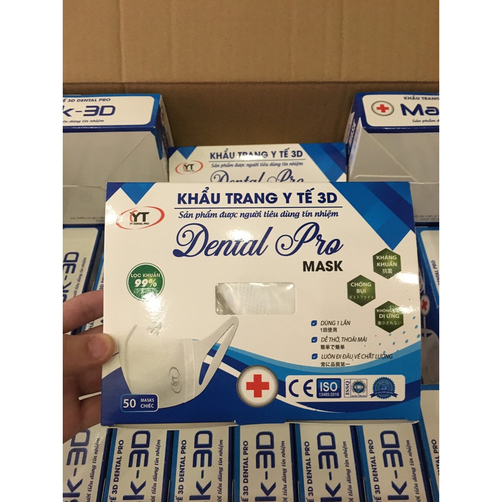 Khẩu trang 3D Dental Pro Mask cao cấp công nghệ Nhật hộp đóng 50 cái chống bụi