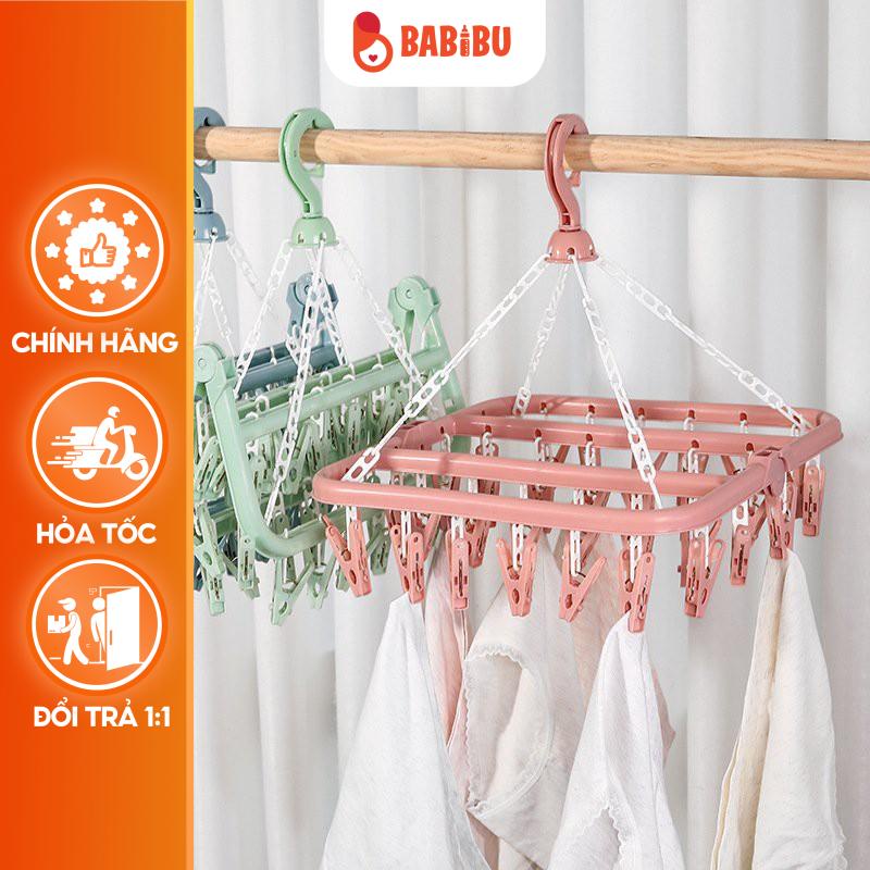 Móc Treo Quần Áo 32 Kẹp, Móc Chùm Phơi Đồ Trẻ Em Đa Năng,Gấp Gọn,Tiện Dụng Babibu - MT32K