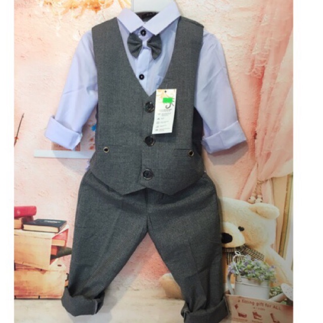 Bộ công tử kẻ comle 4 món cho bé trai 8-23kg