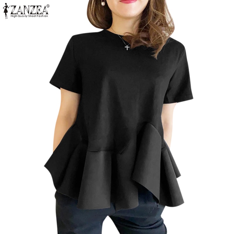 Áo tay ngắn ZANZEA cổ tròn vạt lệch thời trang cho nữ