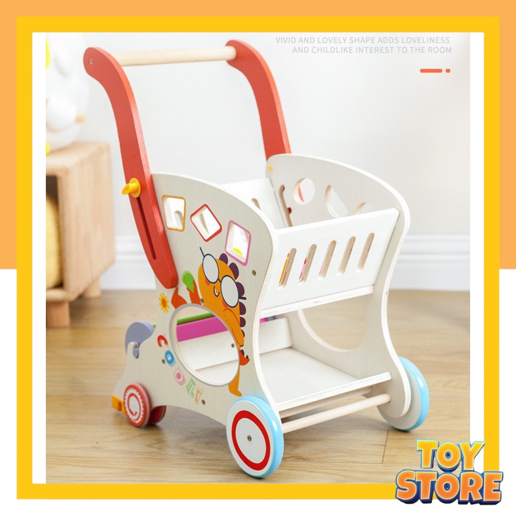 Đồ chơi xe đẩy gỗ đa năng TOYSTORE xe đẩy tập đi cho bé làm từ gỗ tự nhiên cao cấp, sơn chống mốc an toàn