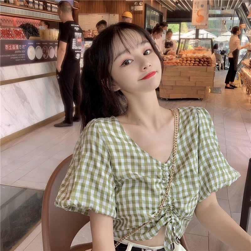 áo croptop nữ Áo Sơ Mi Tay Ngắn Cổ Chữ V Có Dây Rút Thời Trang Dành Cho Nữ 2022 JL-TX-187