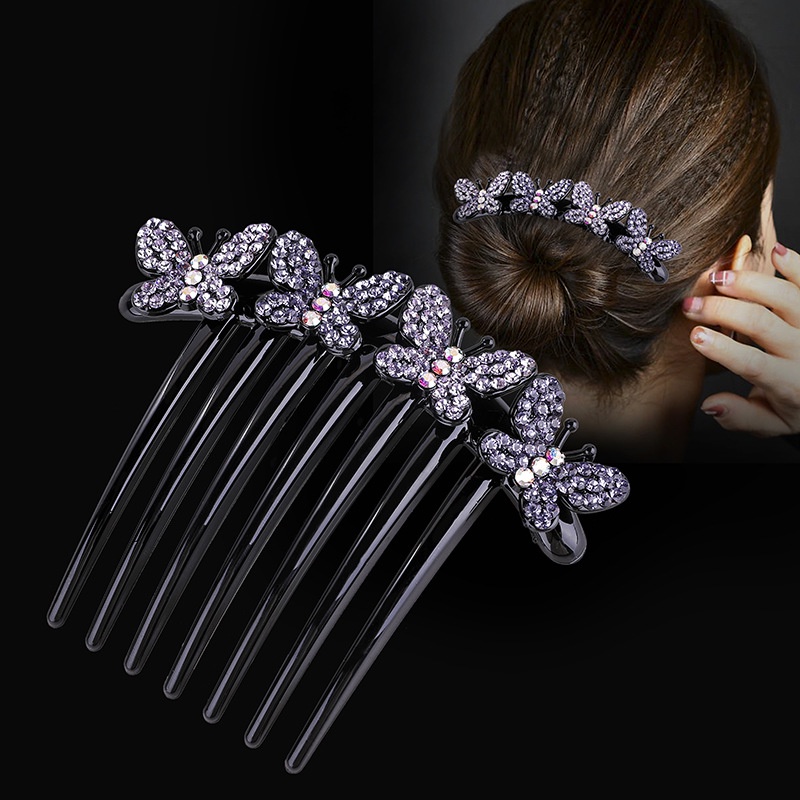 Lược cài tóc Haimeikang hình bướm đính đá phong cách Hàn Quốc thời trang cho nữ