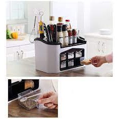 Kệ đựng gia vị 6 cốc có khe để cắm dao - Hộp đựng dụng cụ nhà bếp đa năng Việt Nhật màu pastel xinh xắn