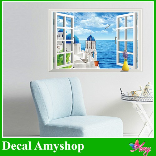 Decal cửa sổ lâu đài xanh - DCS019