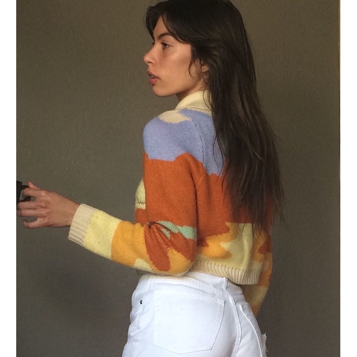 Áo len - cardigan polo croptop loang màu tay dài | BigBuy360 - bigbuy360.vn