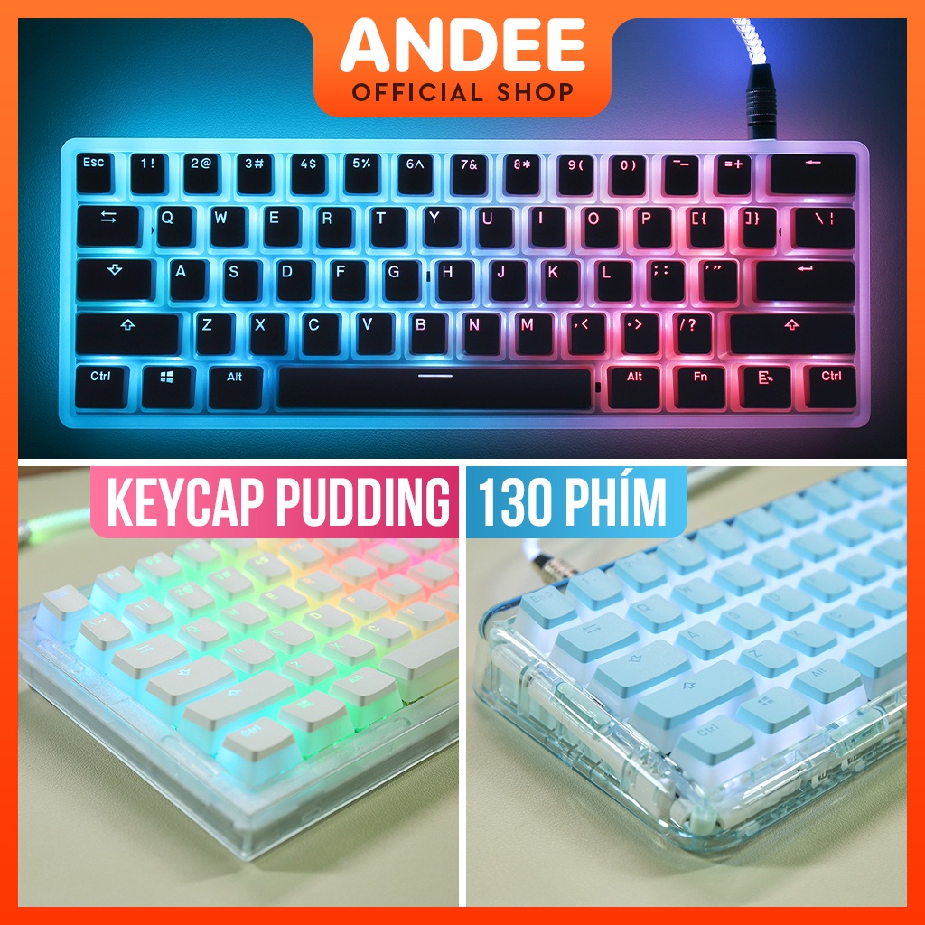 Keycap Pudding nút bàn phím PBT xuyên LED 130 phím nhiều màu cho bàn p
