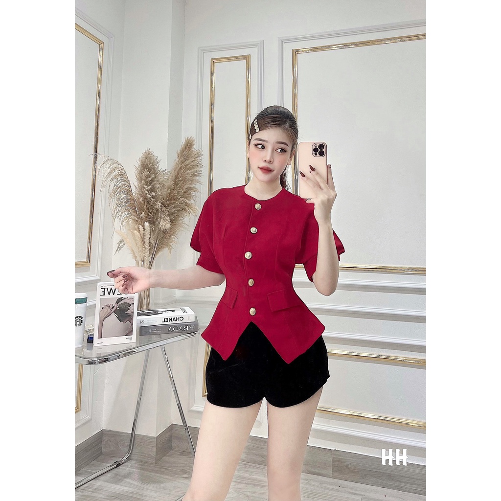 [Mã FAMARAL1 giảm 10K đơn 50K] ÁO ĐỎ CHÉO VẠT CÚC ĐỒNG TAY DƠI