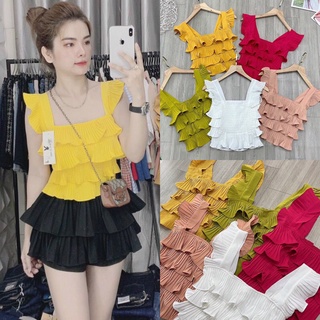 Áo 2 Dây Dập Ly Tầng Cánh Tiên, Áo Bèo Xếp Ly Mặc Đi Biển