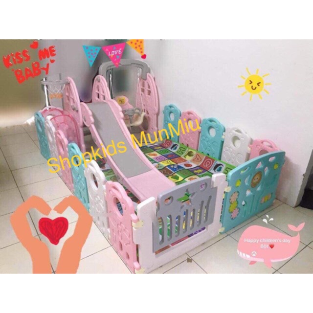 Combo cũi quây nhựa và cầu trượt xích đu