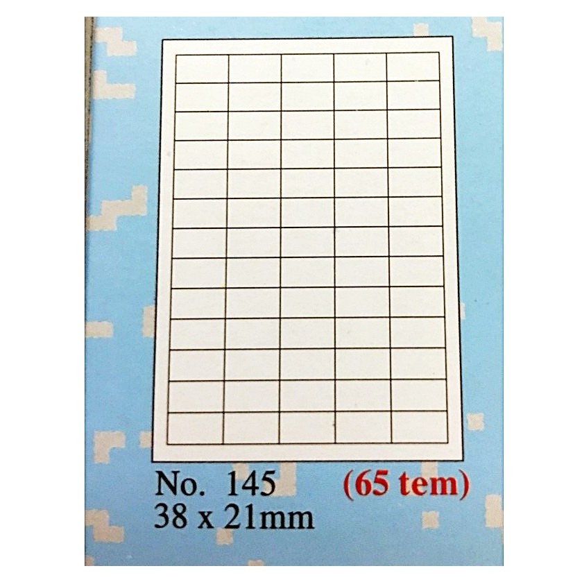 Giấy in Decal Tomy 145 - Hộp 100 tờ A4 ( Có 6500 tem dán size 38 x 21mm )