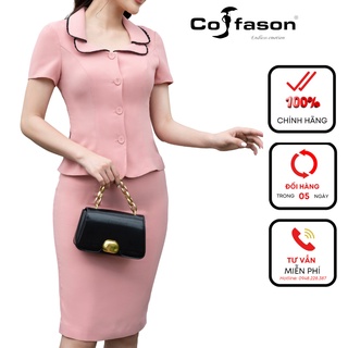 Áo vest nữ công sở kẹp ren + Chân váy bút chì cạp 4 phân, Bộ áo vest thiết kế Cofason, vải CREPE nhập khẩu Hàn thumbnail