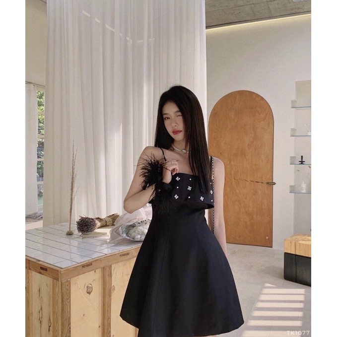 Đầm Váy 2 Dây Xoè Đính Hạt Ngọc