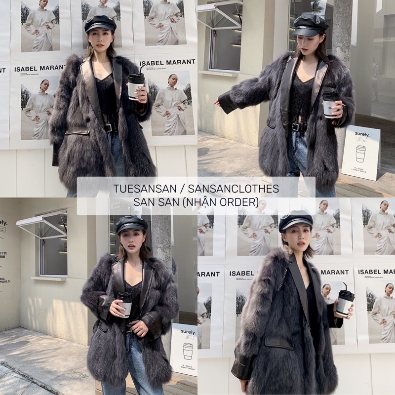 Áo khoác lông phối viền da