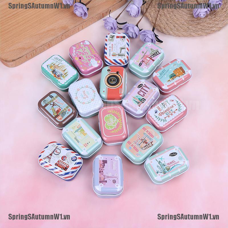 [Spring] Mini tin trinket jewelry coin box tinplate storage case small rectangular random [VN]