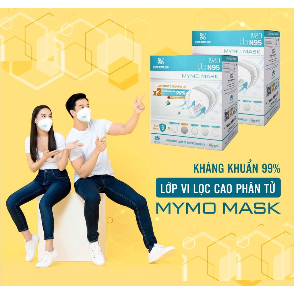 Khẩu trang Mymo Mask N95 X2 lớp vi lọc cao phân tử kháng khuẩn 99% tái sử dụng nhiều lần [Hộp 10 chiếc]