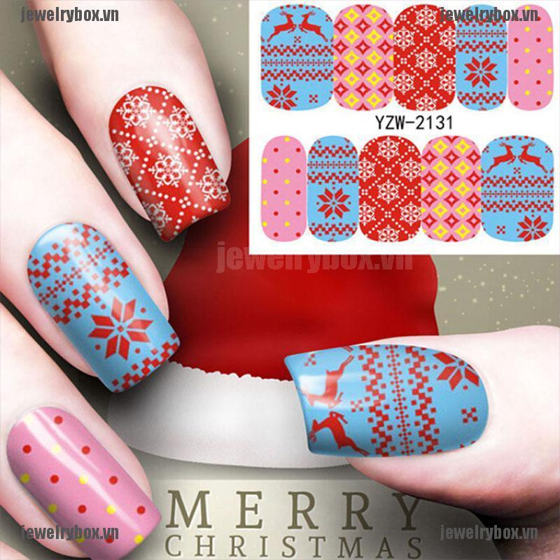 JX 1 Sheet Christmas Water Transfer Nail Art Decoration Stickers Decals Xmas[VN]