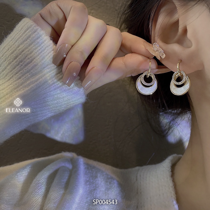 Bông tai nữ chuôi bạc 925 Eleanor Accessories dáng tròn đính đá sang chảnh phụ kiện trang sức 4543