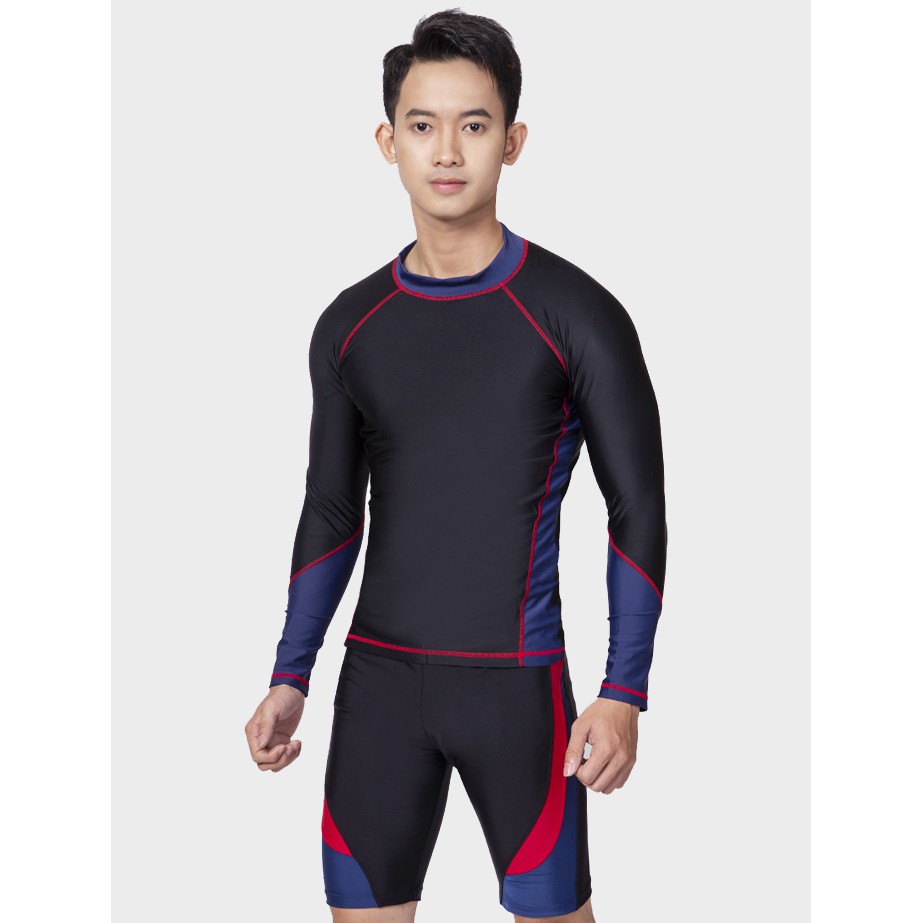Áo bơi nam tay dài Coral màu đen xanh MC003-BLS01