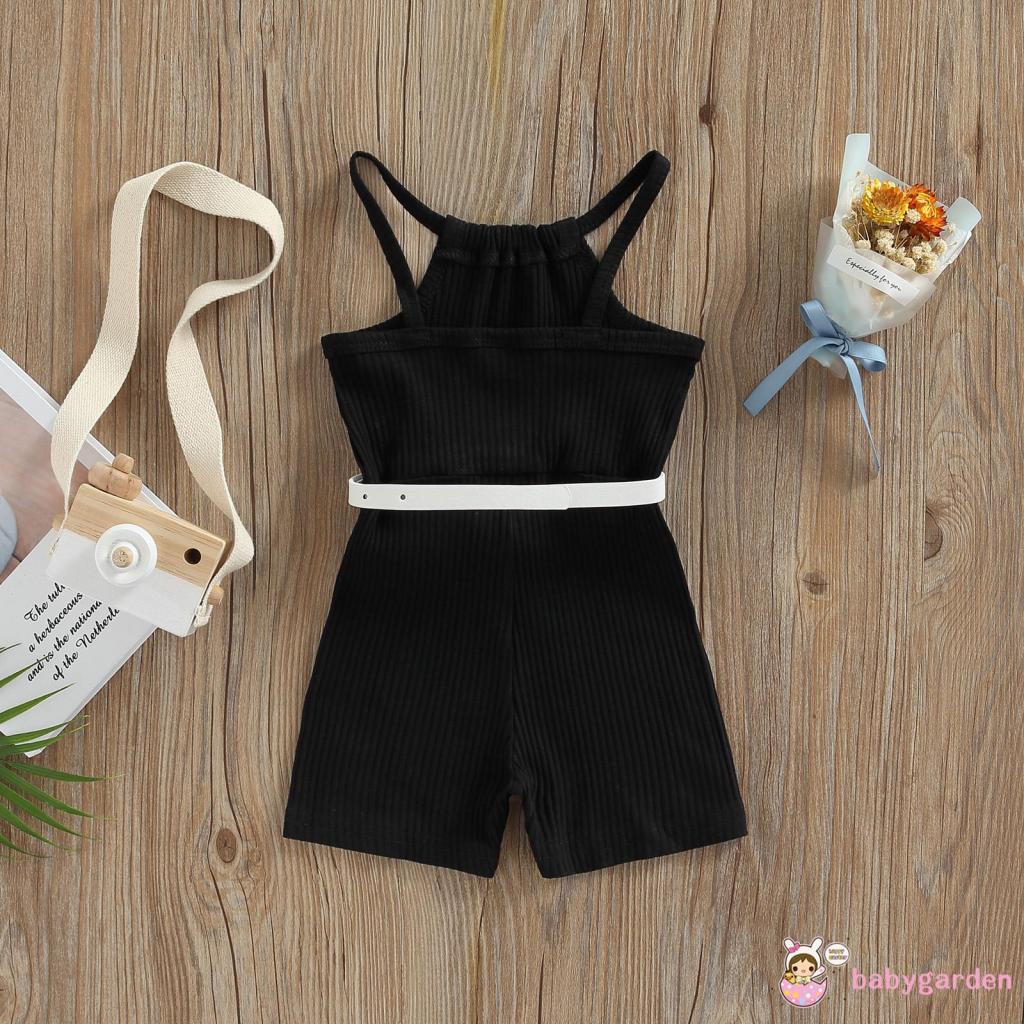 Bộ Áo Liền Quần Hai Dây Màu Trơn Dạng Quần Short Kèm Túi Đựng Dành Cho Bé Gái 9 Tháng-4 Tuổi