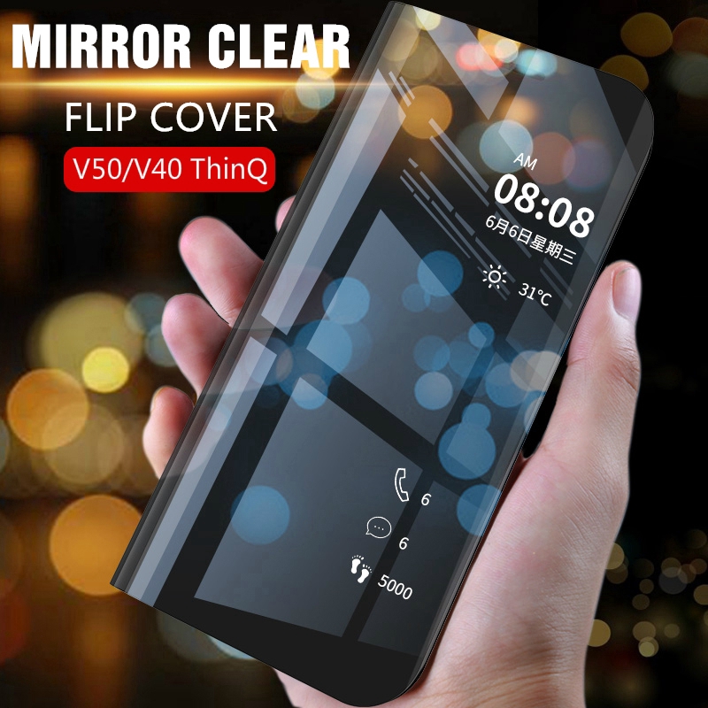 Bao da điện thoại nắp lật tráng gương thông minh chống sốc cho LG V50 V40 ThinQ G8