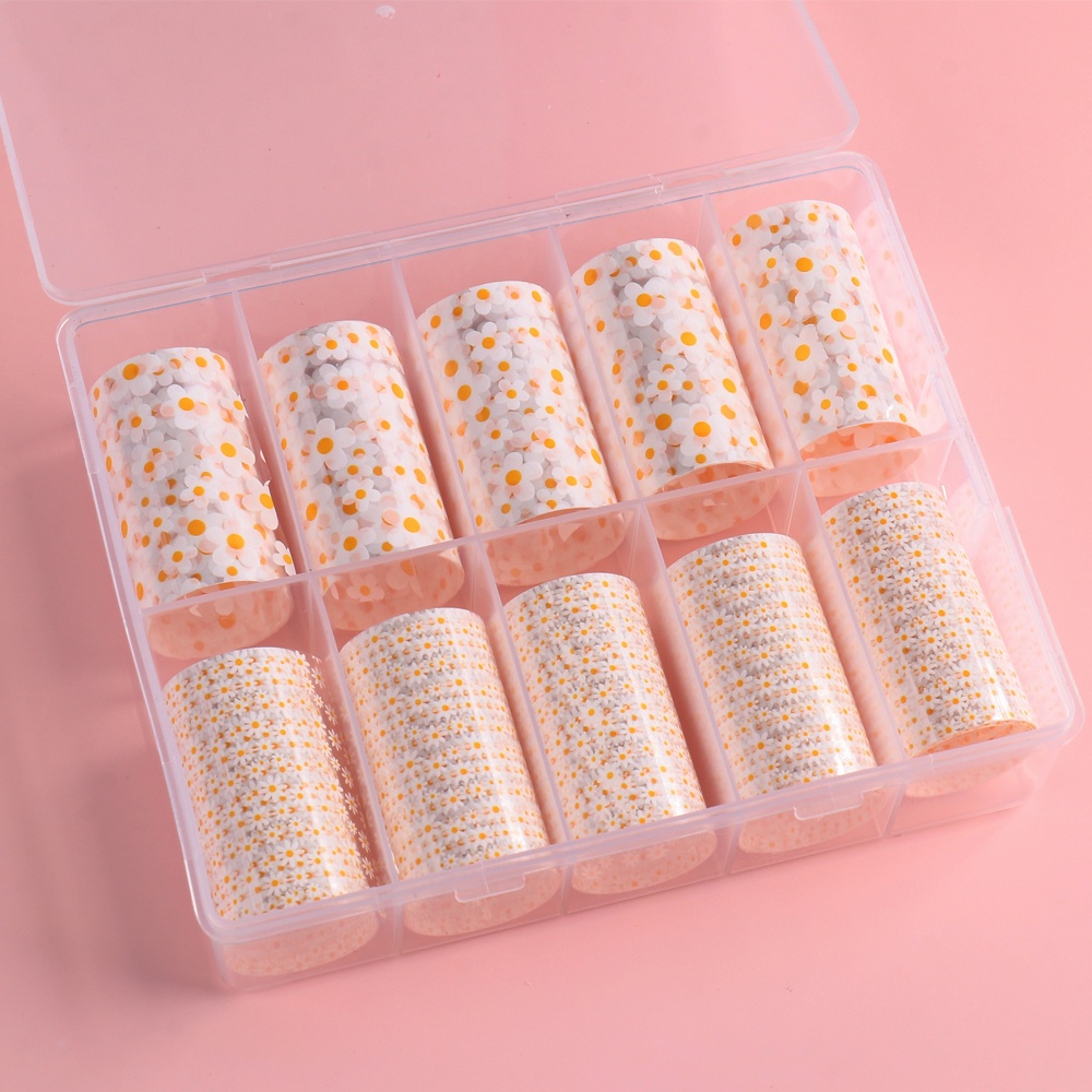 Bộ 10 Miếng Dán Trang Trí Móng Tay Toàn Diện Họa Tiết Hoa Cúc Đơn Giản