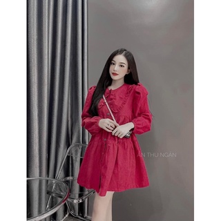 Váy bầu mùa đông váy babydol chất Tăm Nhung day dan kiểu dáng dễ thương