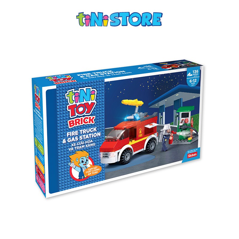 Đồ chơi lắp ráp sáng tạo lego tiNiToy xe cứu hỏa và trạm xăng 136 mảnh ghép YY652974