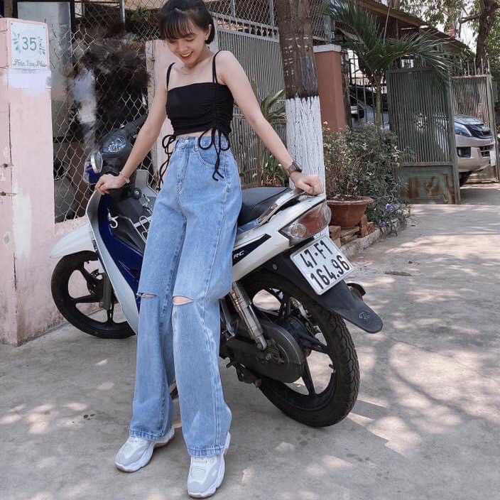 [Bigsize] Quần Dáng Suông Dài Chuẩn 105cm, Rách 2 Gối, Lưng Cao Không Giãn