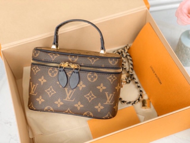 Túi xách nữ đeo chéo cốp mini hoạ tiết hoa nâu hàng fullbox có hộp