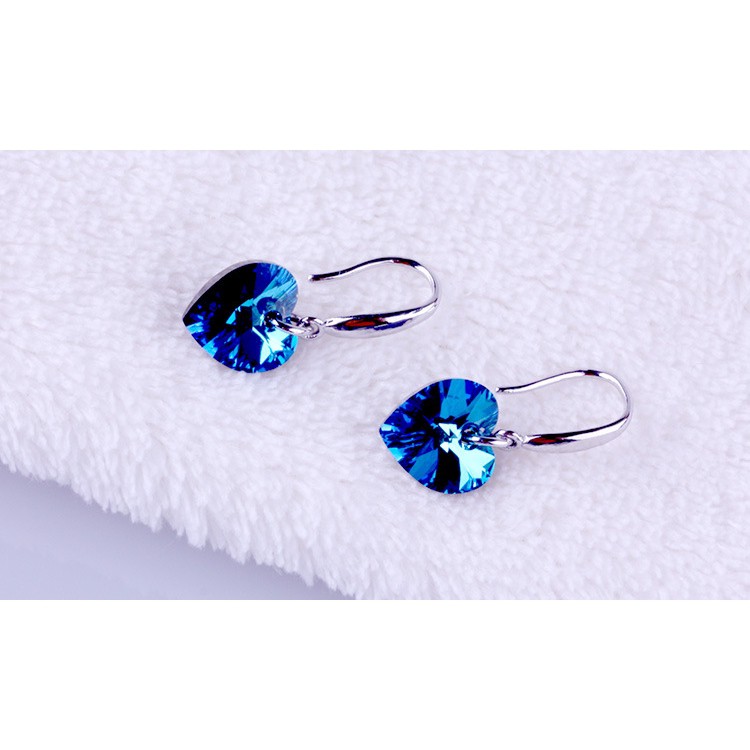 Bông Tai Bạc S925 Hình Trái Tim Đính Đá Xanh