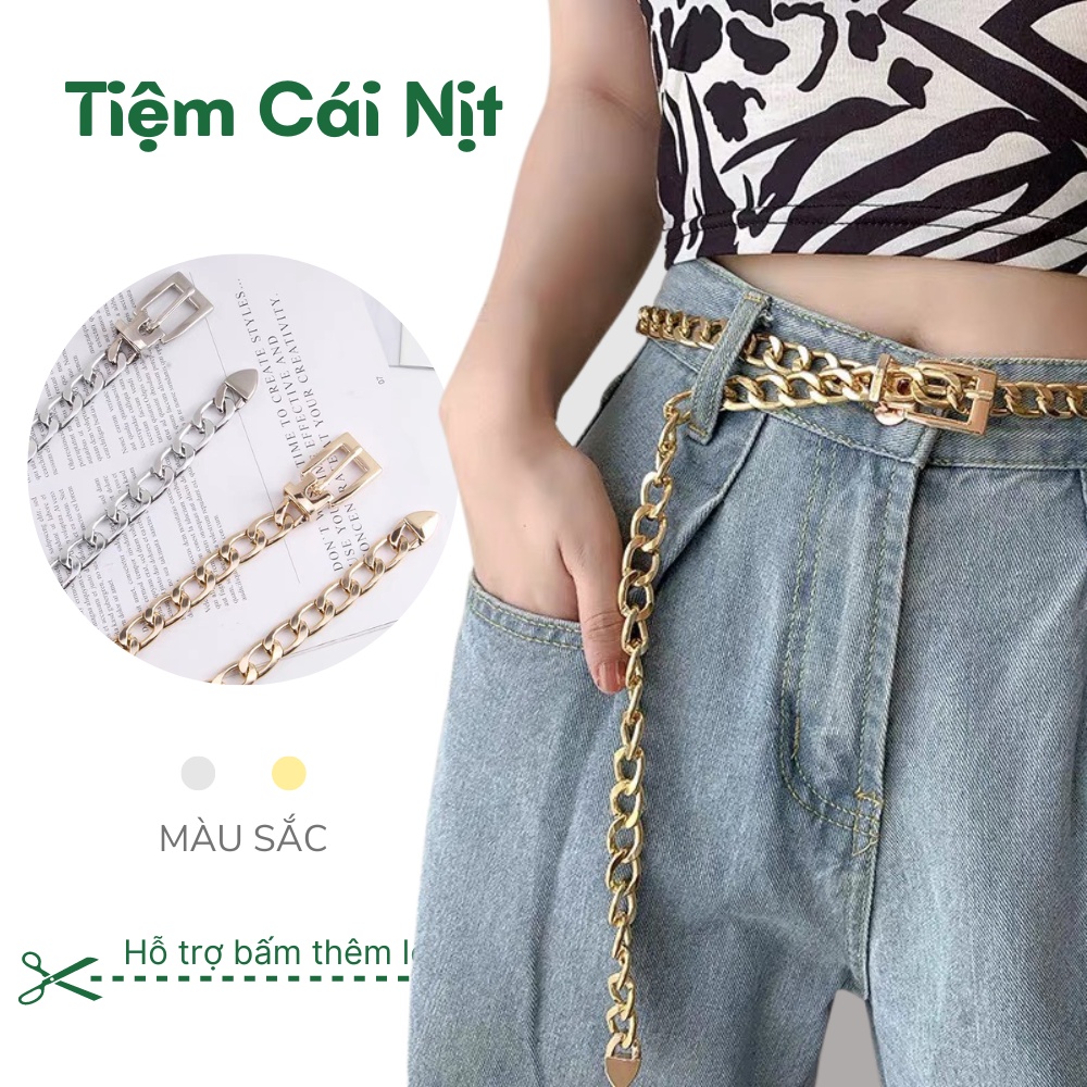 Thắt lưng xích kim loại cá tính phối đầm quần áo 1.2cm TL018 -Dây nịt váy xích kim loại màu vàng bạc xinh - Tiệm Cái Nịt