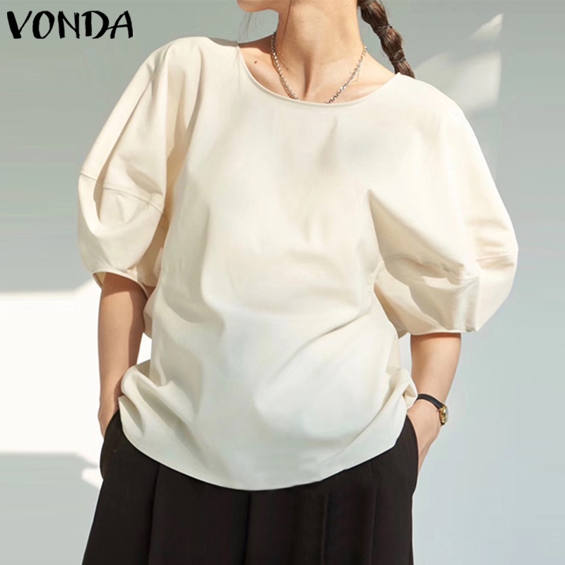 Áo nữ VONDA tay lỡ cổ tròn màu trơn thời trang phong cách Hàn Quốc