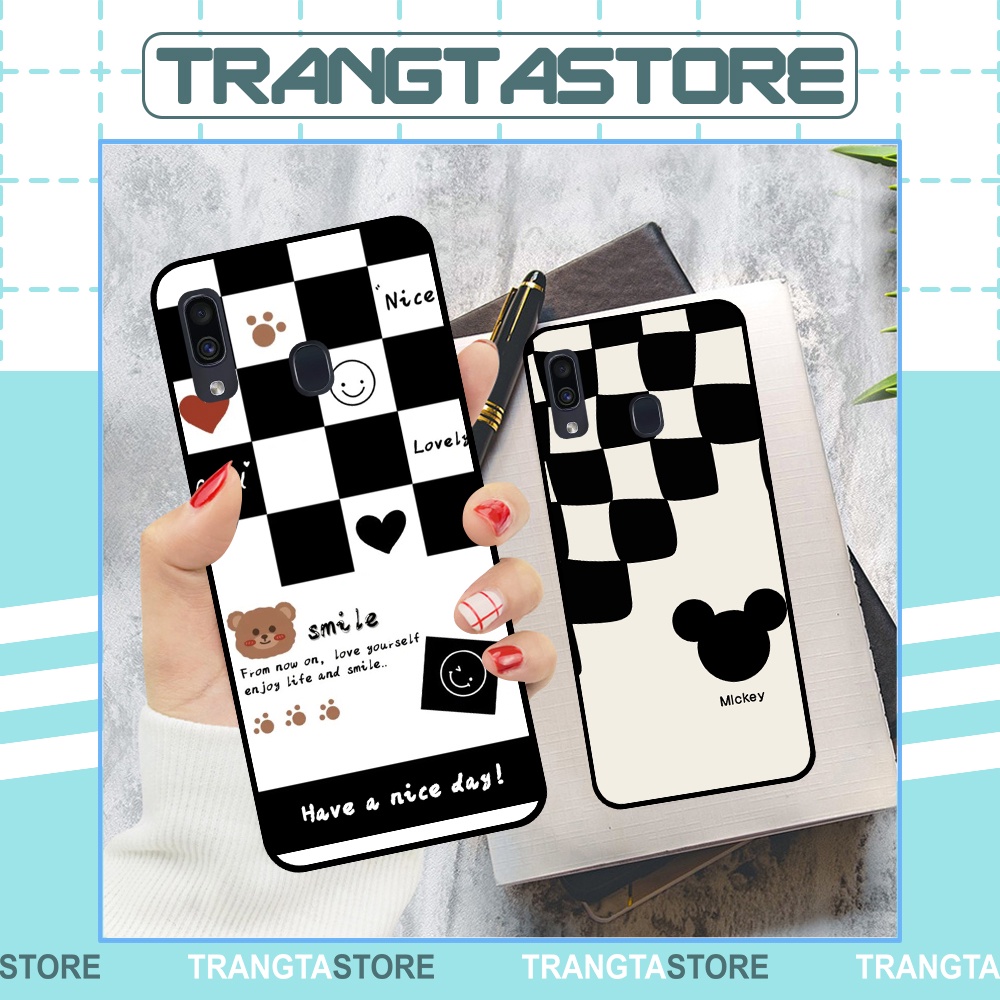 Ốp lưng Samsung A20 - A30 - M20 in hình sọc caro, họa tiết đen trắng dễ thương