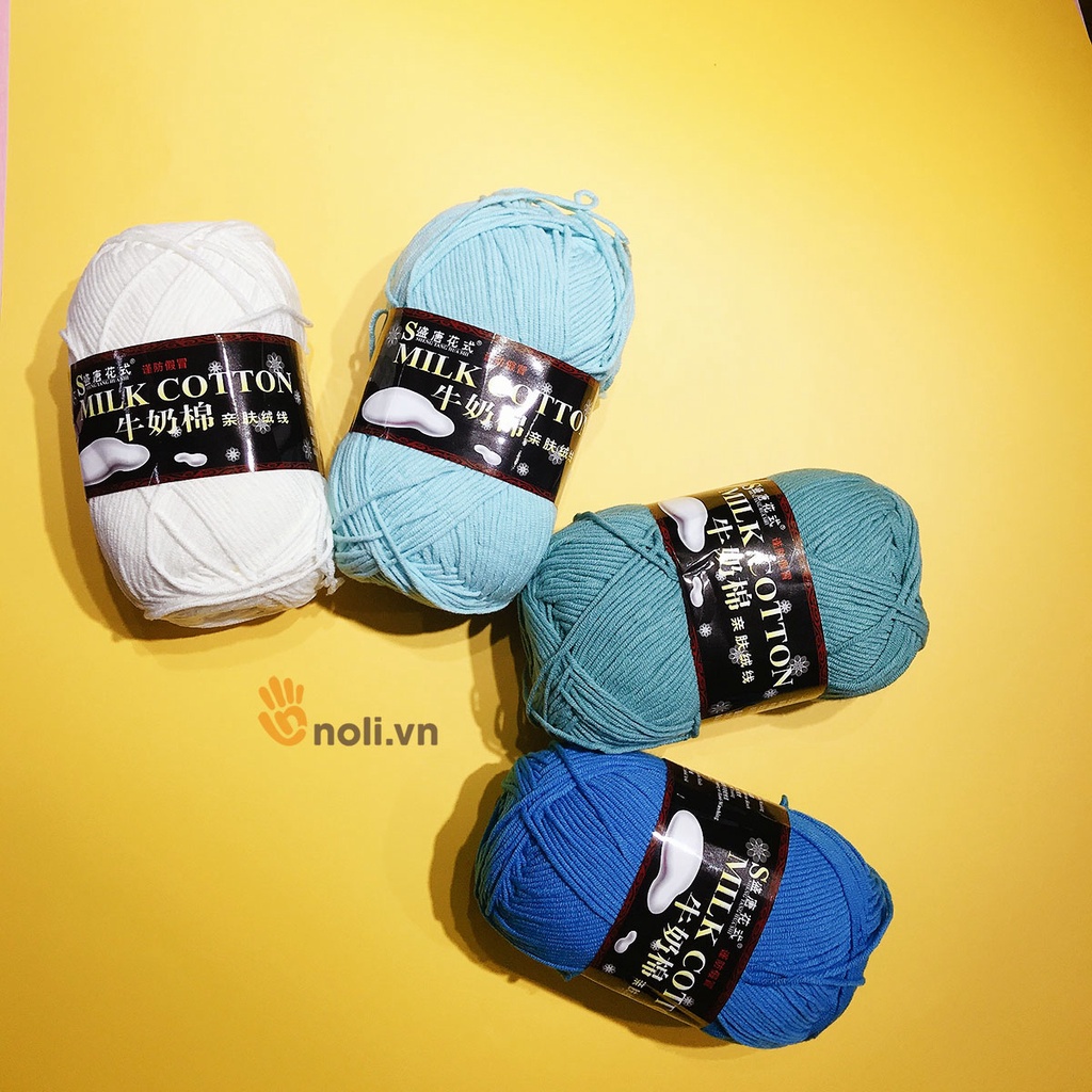 Len milk cotton 125g loại 1 se tròn, săn chắc, tơi xốp, đan móc khăn, áo, túi xách, thú bông cho bé (Mã 41 đến 81)